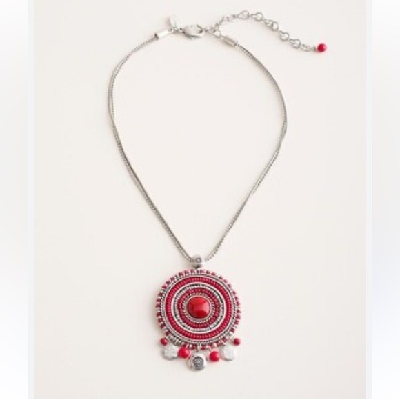 Chicos Cherry Red/Silver Toned Rebecca  Pendant Necklace Exclusively For Chicos - Picture 6 of 12